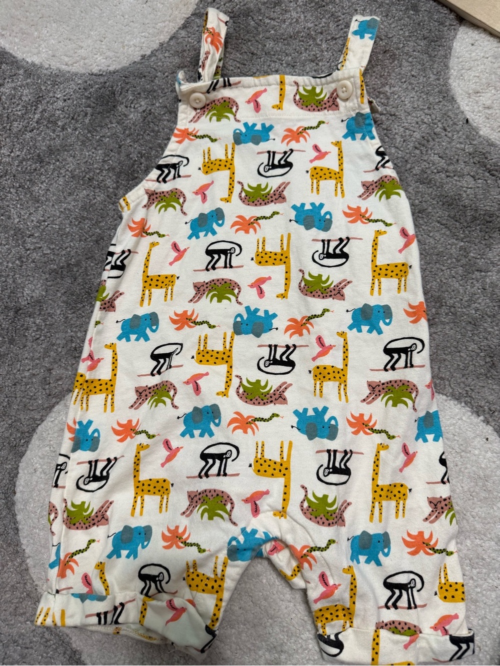 Kids Animal Print Short Overalls Romper - White with Multicolor Animals